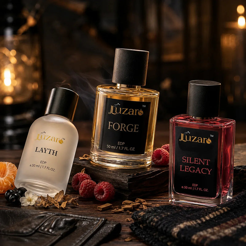 Luzaro Forge, Layth and Silent Legacy perfumes for men styled for Pakistani winter