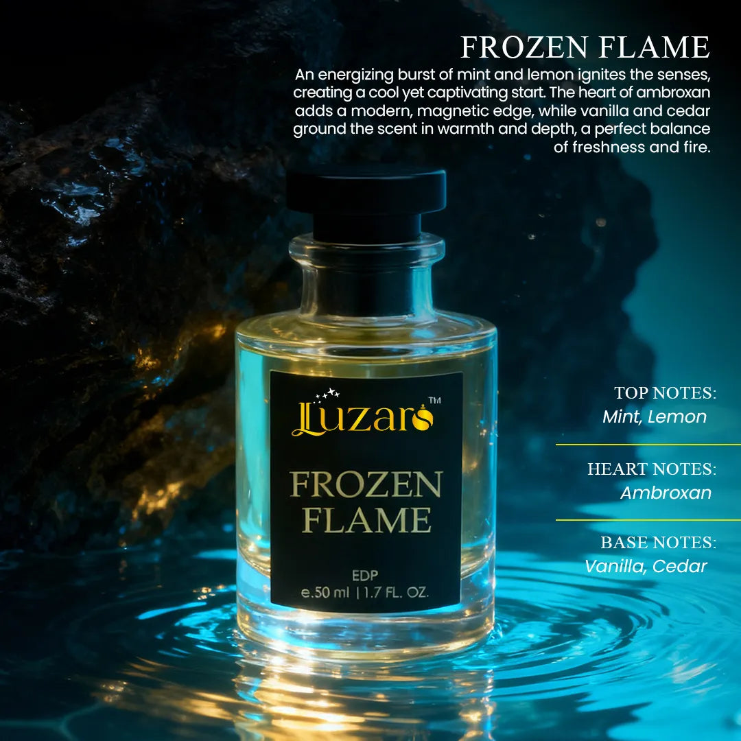 Frozen Flame premium perfume featuring a sophisticated and refreshing scent
